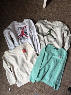 Jordan Kids' White Sweatshirts with Red and Green Jumpman Graphics